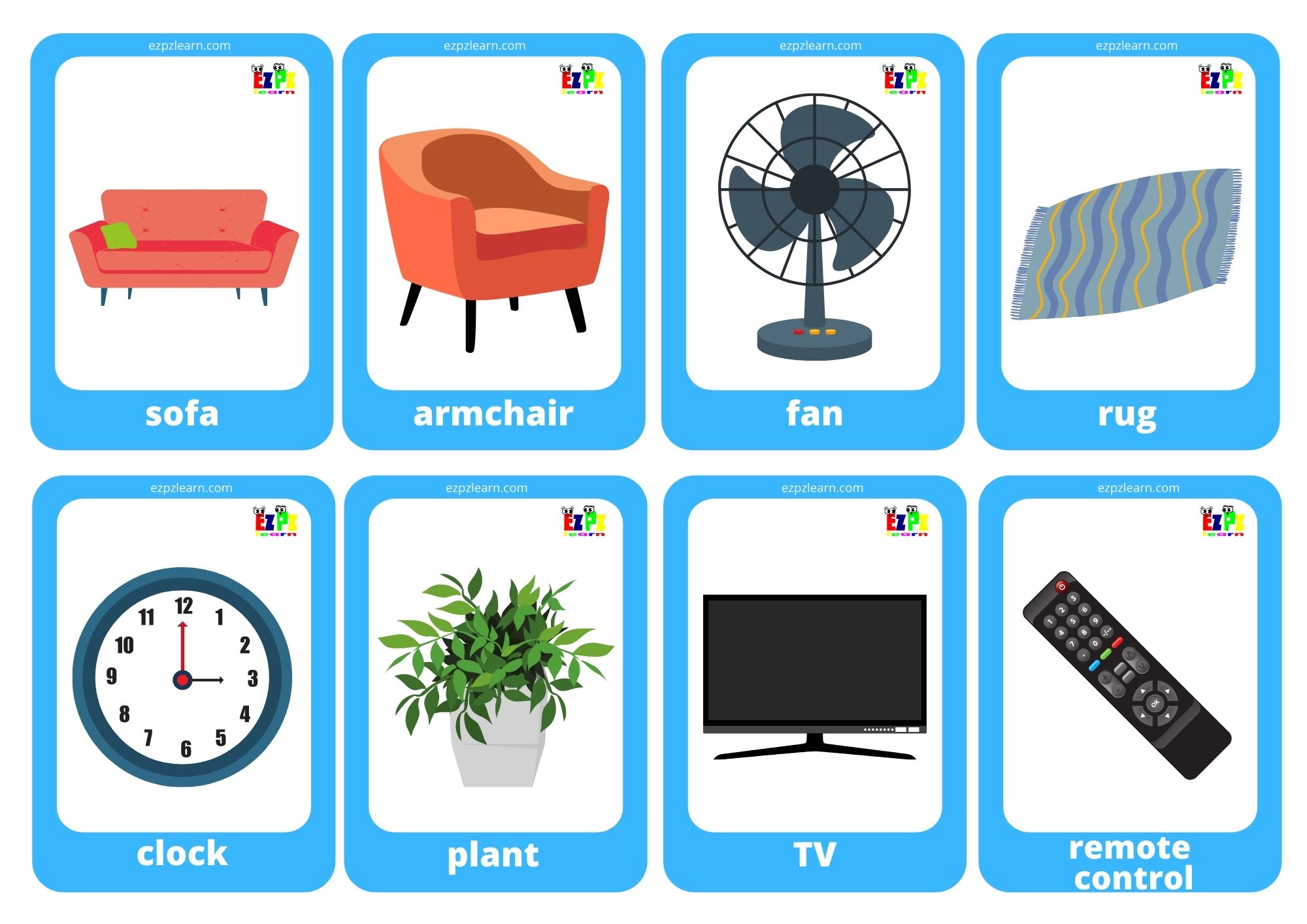 Living Room Game Cards / Mini Flashcards